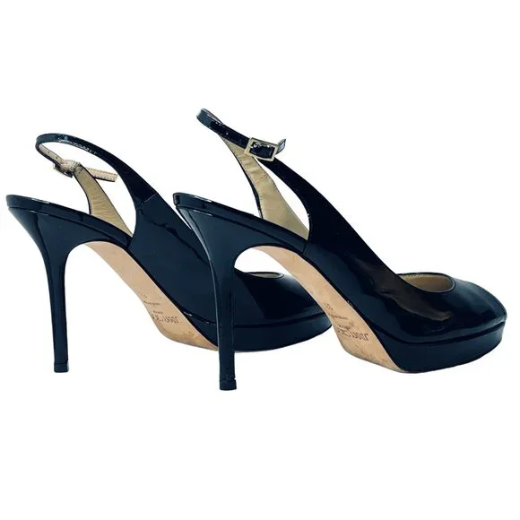 JIMMY CHOO Nova Patent Peep Toe Slingback 100mm Platform Sandal Pumps + Box - Picture 8 of 16